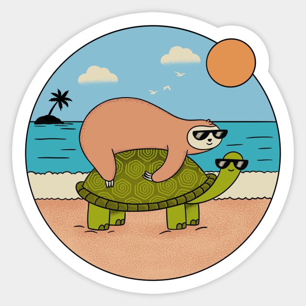 Sloth and turtle beach Sticker by coffeeman